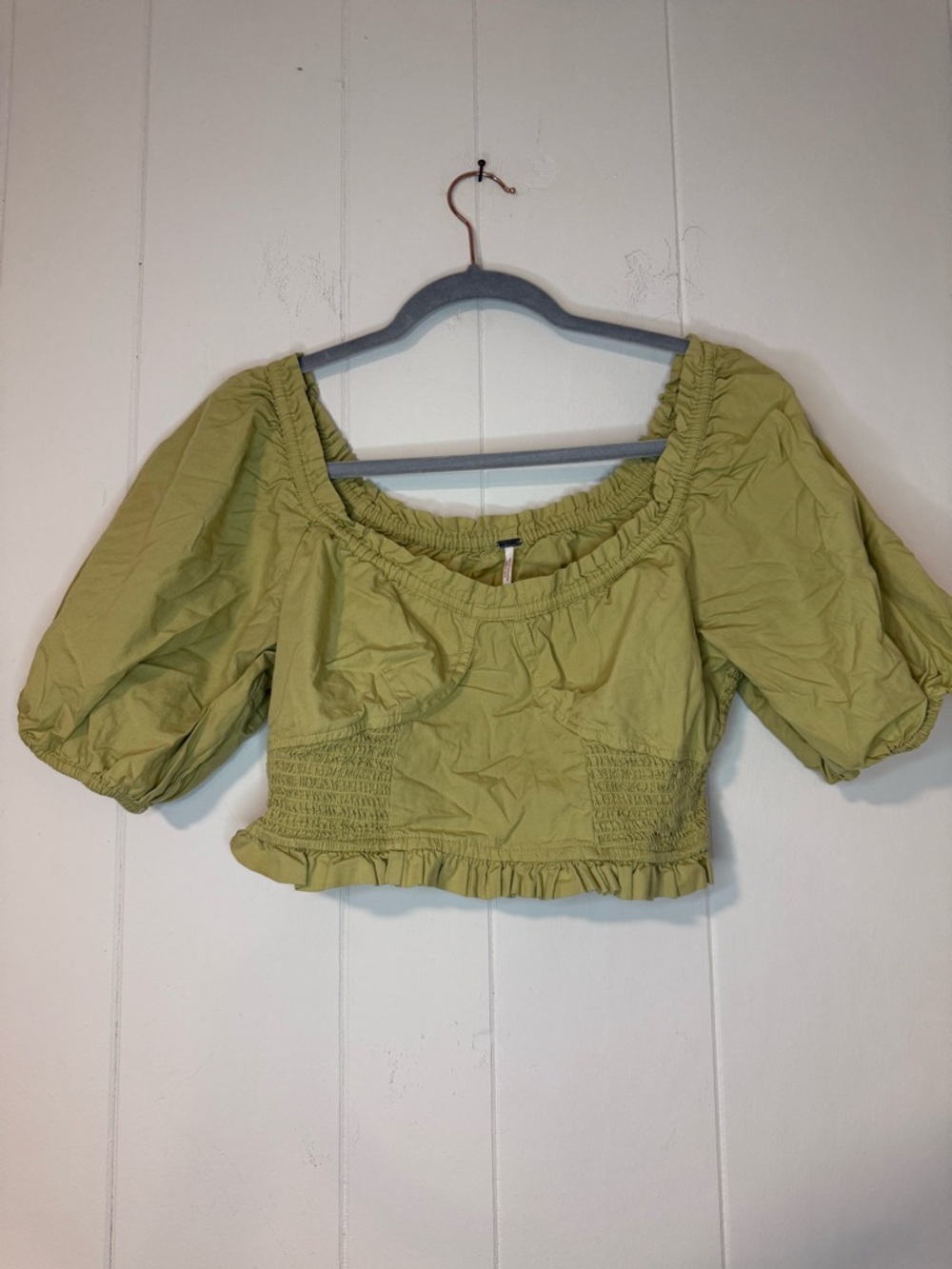 Free people Green Puff Sleeve Crop Top - Women's